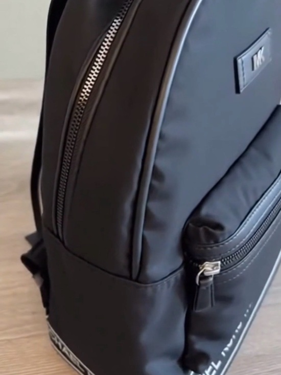 Michael Kors Kenly Large Nylon Backpack with Logo Webbing Straps Black main image 4